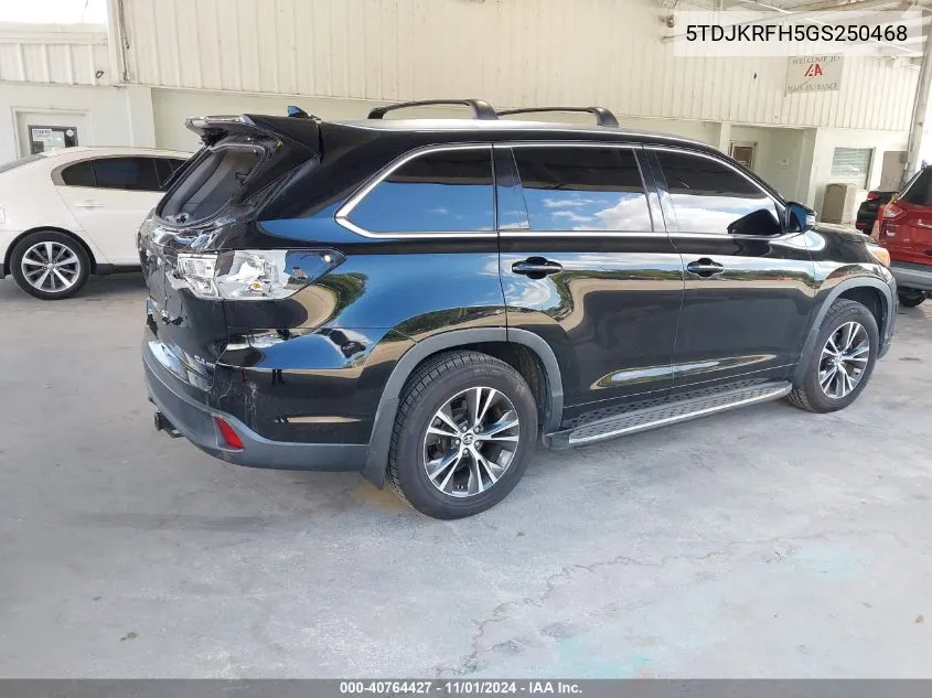 2016 Toyota Highlander Xle V6 VIN: 5TDJKRFH5GS250468 Lot: 40764427