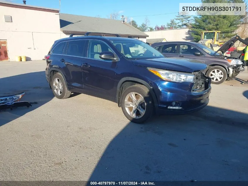 2016 Toyota Highlander Limited V6 VIN: 5TDDKRFH9GS301791 Lot: 40797970