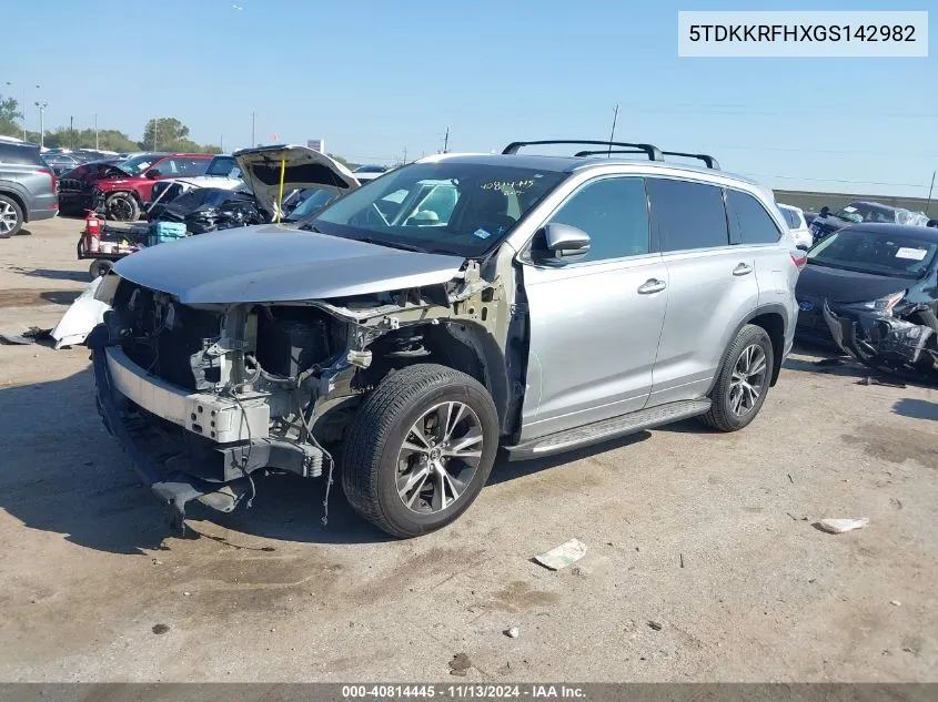 2016 Toyota Highlander Xle V6 VIN: 5TDKKRFHXGS142982 Lot: 40814445