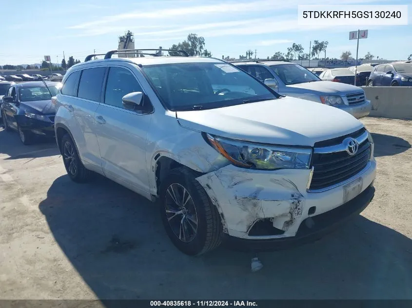 2016 Toyota Highlander Xle V6 VIN: 5TDKKRFH5GS130240 Lot: 40835618