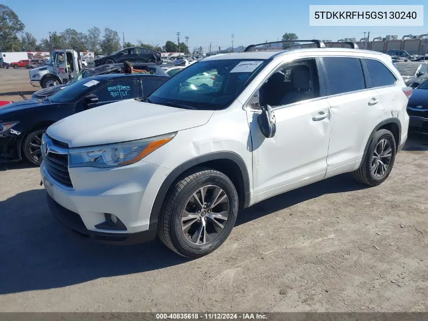 2016 Toyota Highlander Xle V6 VIN: 5TDKKRFH5GS130240 Lot: 40835618