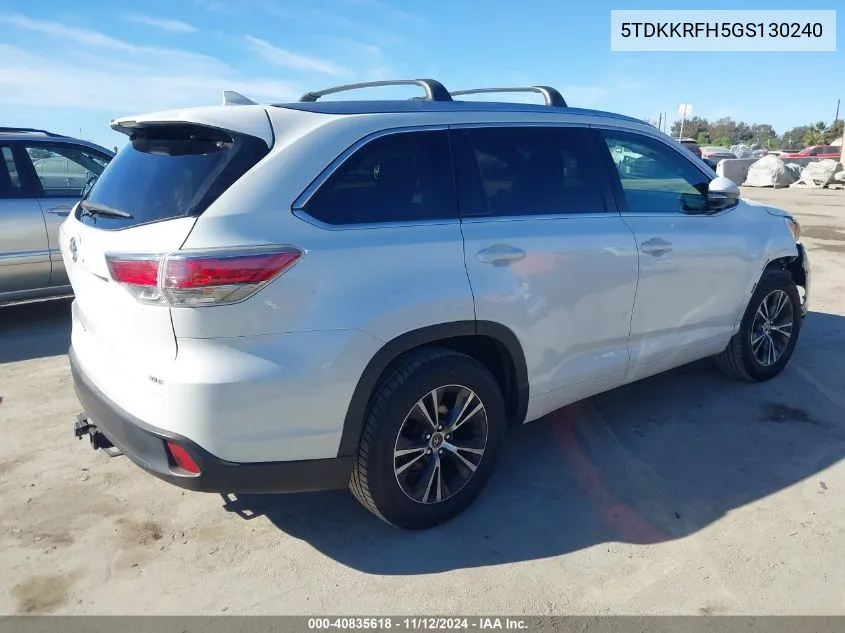 2016 Toyota Highlander Xle V6 VIN: 5TDKKRFH5GS130240 Lot: 40835618