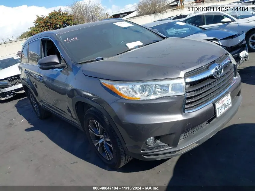 2016 Toyota Highlander Xle VIN: 5TDKKRFH4GS144484 Lot: 40847194