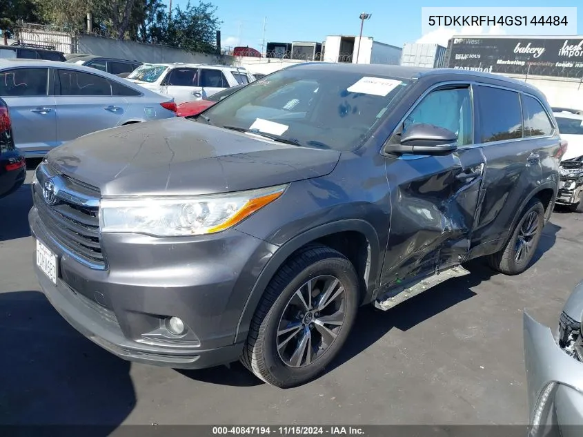 2016 Toyota Highlander Xle VIN: 5TDKKRFH4GS144484 Lot: 40847194