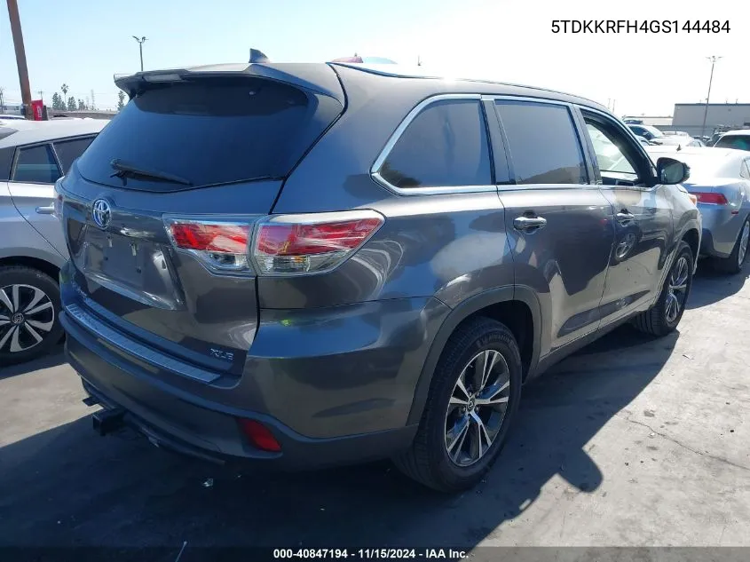 2016 Toyota Highlander Xle VIN: 5TDKKRFH4GS144484 Lot: 40847194