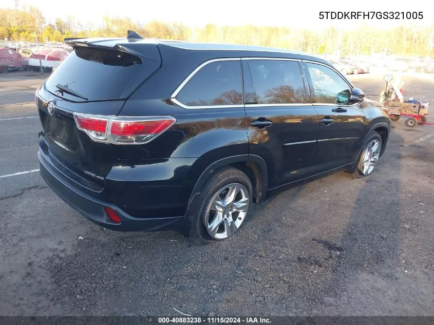 2016 Toyota Highlander Limited Platinum V6 VIN: 5TDDKRFH7GS321005 Lot: 40883238