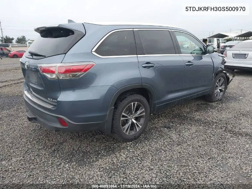 2016 Toyota Highlander Xle V6 VIN: 5TDJKRFH3GS500970 Lot: 40893864