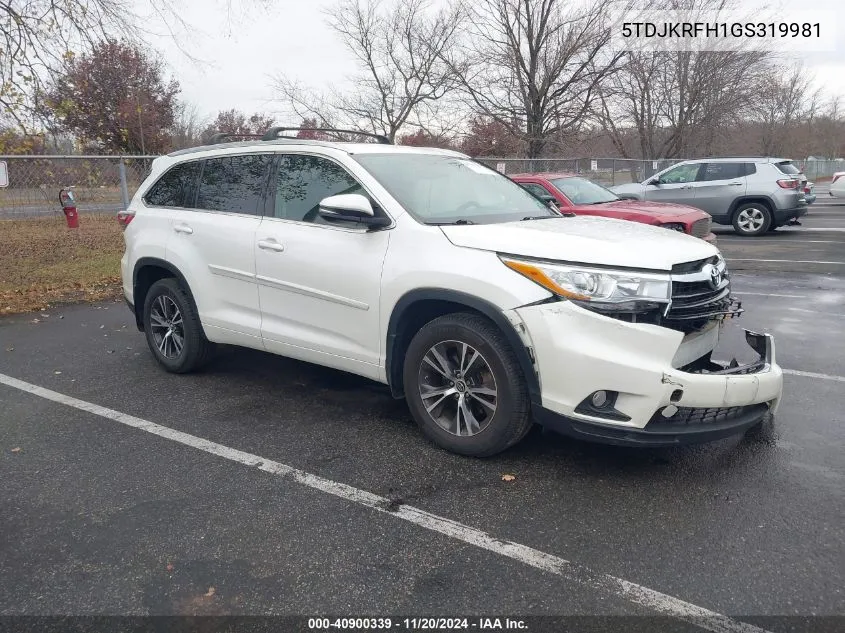 2016 Toyota Highlander Xle V6 VIN: 5TDJKRFH1GS319981 Lot: 40900339