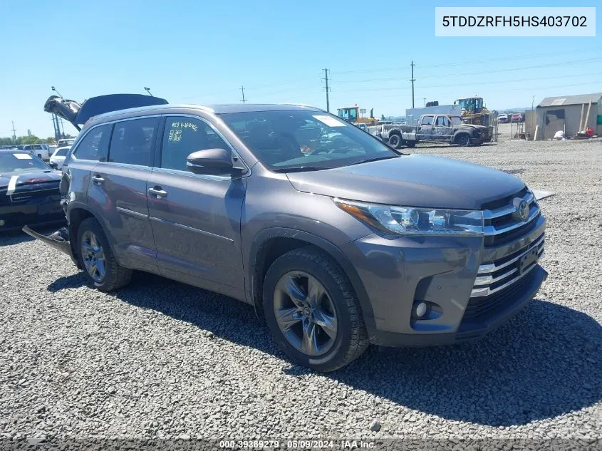 2017 Toyota Highlander Limited Platinum VIN: 5TDDZRFH5HS403702 Lot: 39389279