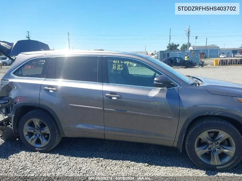 5TDDZRFH5HS403702 2017 Toyota Highlander Limited Platinum