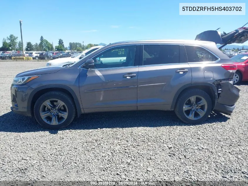 5TDDZRFH5HS403702 2017 Toyota Highlander Limited Platinum