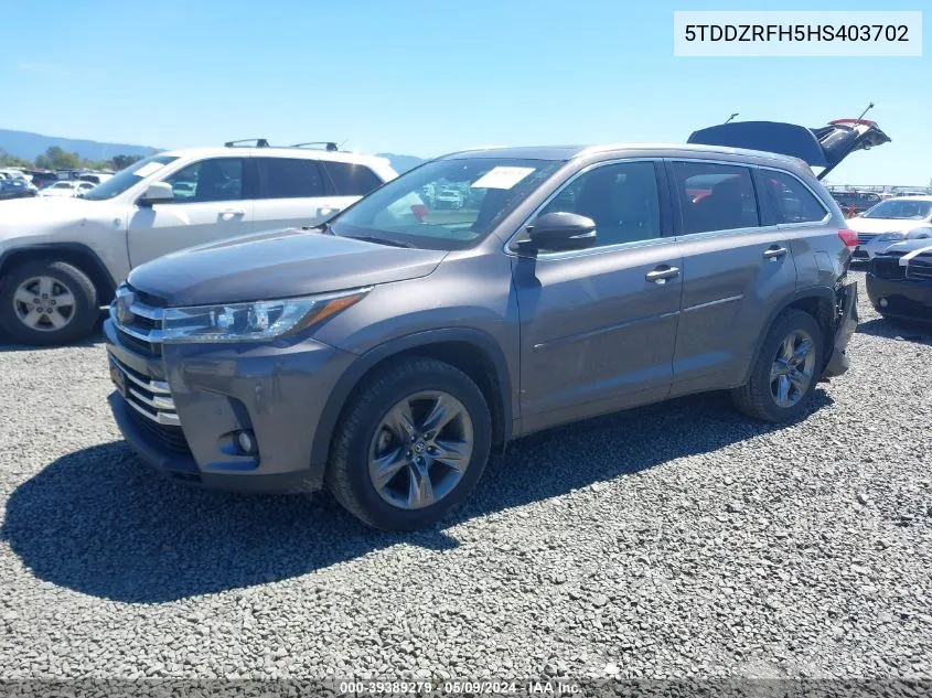 5TDDZRFH5HS403702 2017 Toyota Highlander Limited Platinum