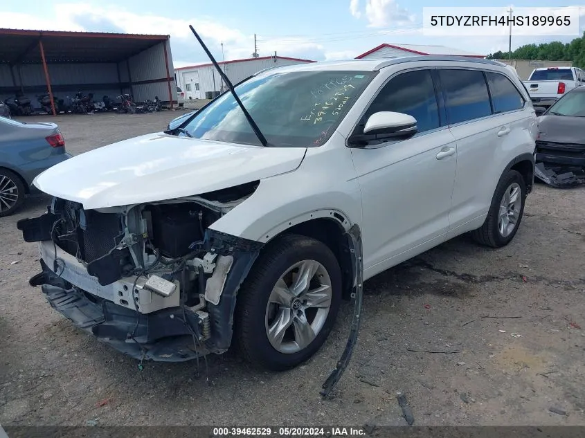 2017 Toyota Highlander Limited VIN: 5TDYZRFH4HS189965 Lot: 39462529