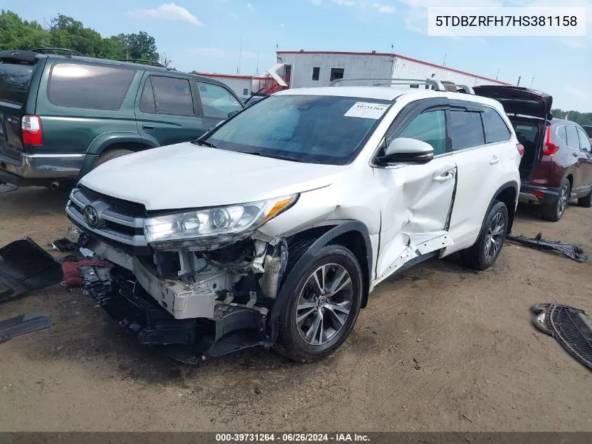 2017 Toyota Highlander Le VIN: 5TDBZRFH7HS381158 Lot: 39731264