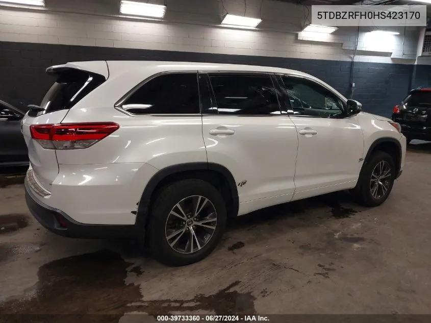 2017 Toyota Highlander Le VIN: 5TDBZRFH0HS423170 Lot: 39733360