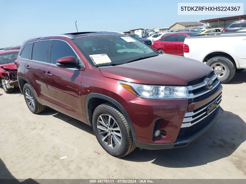 2017 Toyota Highlander Xle VIN: 5TDKZRFHXHS224367 Lot: 39770111