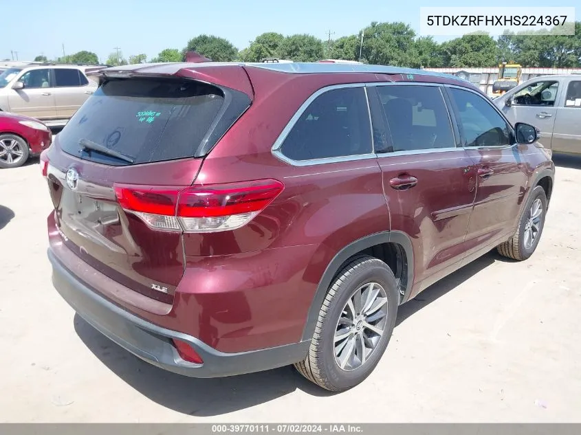 2017 Toyota Highlander Xle VIN: 5TDKZRFHXHS224367 Lot: 39770111