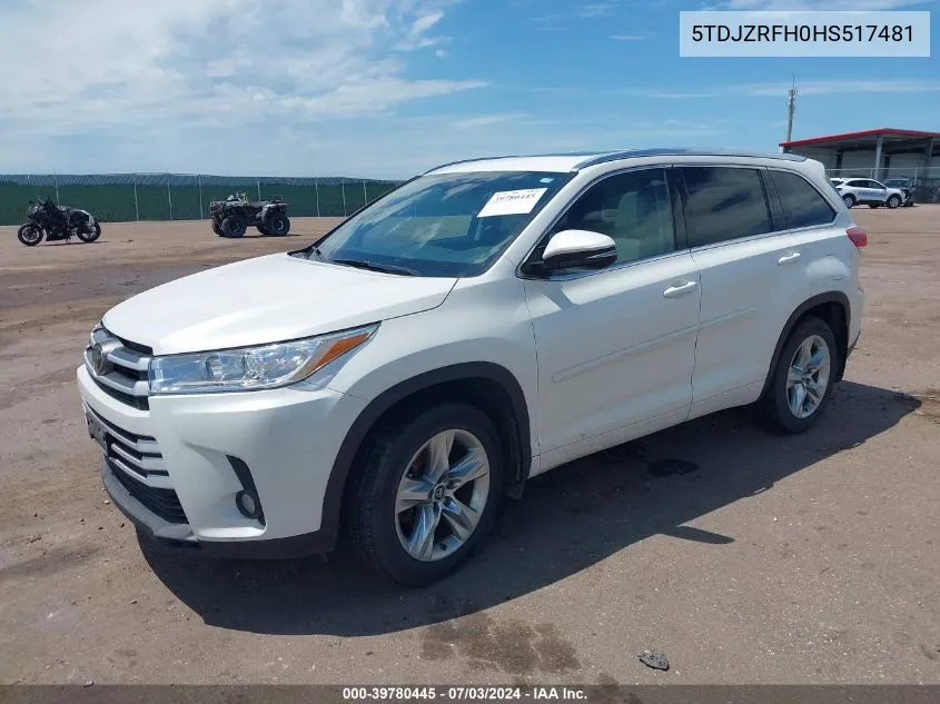 2017 Toyota Highlander Xle VIN: 5TDJZRFH0HS517481 Lot: 39780445