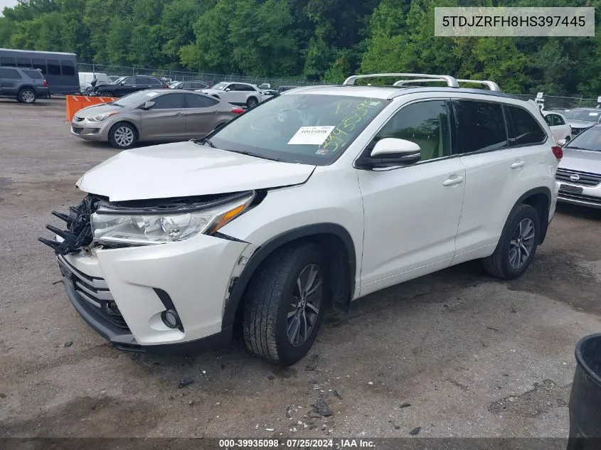 2017 Toyota Highlander Xle VIN: 5TDJZRFH8HS397445 Lot: 39935098