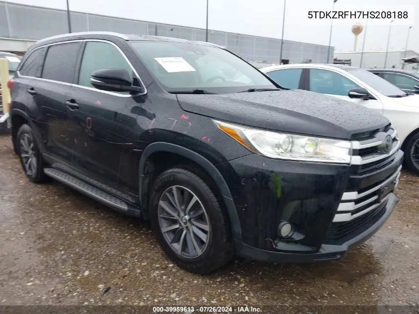 2017 Toyota Highlander Xle VIN: 5TDKZRFH7HS208188 Lot: 39959613