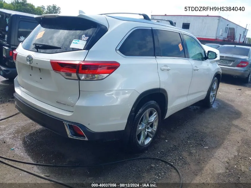 2017 Toyota Highlander Limited VIN: 5TDDZRFH9HS384040 Lot: 40037056