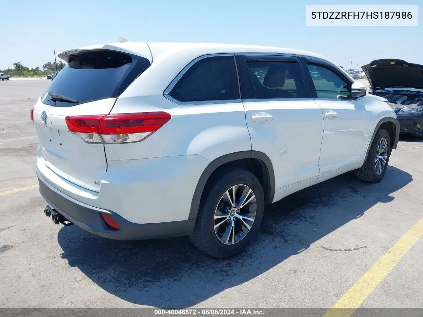 5TDZZRFH7HS187986 2017 Toyota Highlander Le Plus