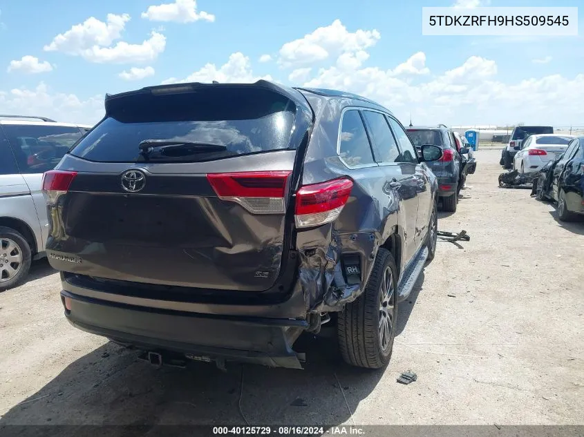 2017 Toyota Highlander Se VIN: 5TDKZRFH9HS509545 Lot: 40125729