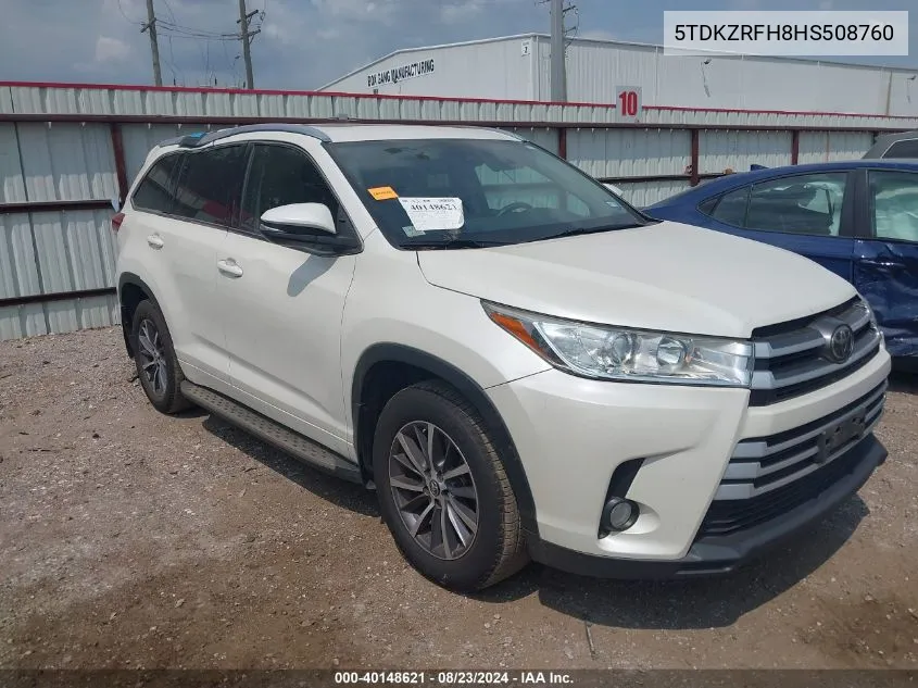 2017 Toyota Highlander Xle VIN: 5TDKZRFH8HS508760 Lot: 40148621