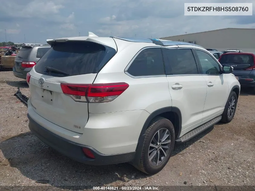 2017 Toyota Highlander Xle VIN: 5TDKZRFH8HS508760 Lot: 40148621