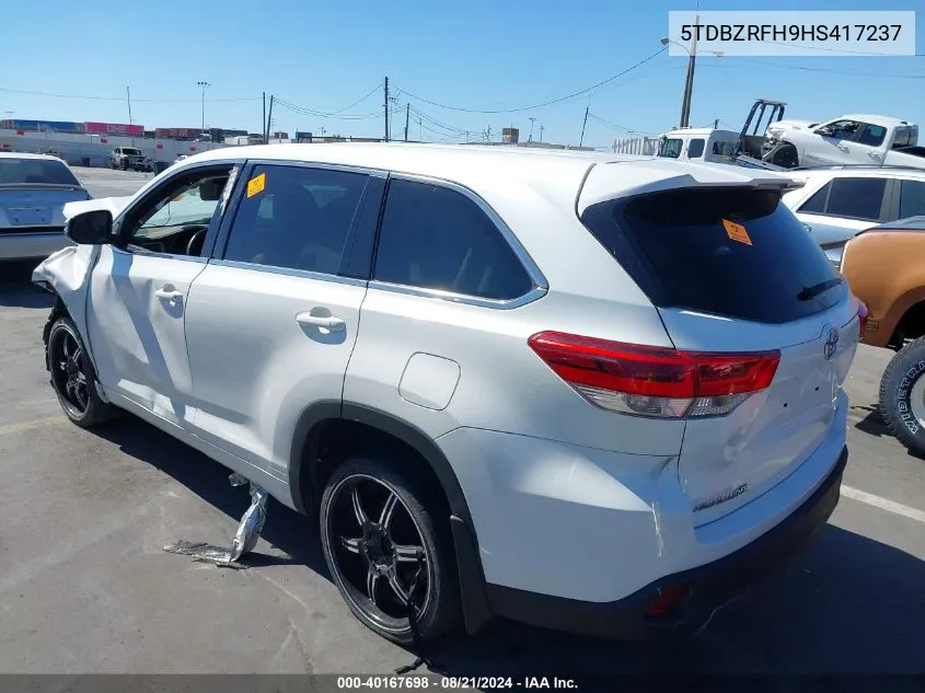 5TDBZRFH9HS417237 2017 Toyota Highlander Le