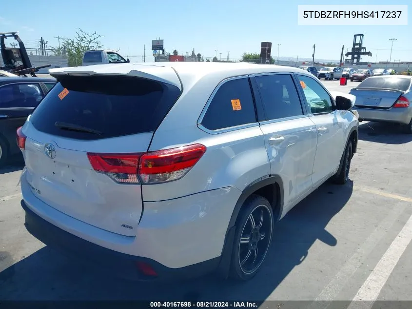 5TDBZRFH9HS417237 2017 Toyota Highlander Le