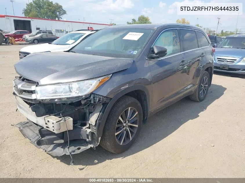 2017 Toyota Highlander Xle VIN: 5TDJZRFH7HS444335 Lot: 40182693