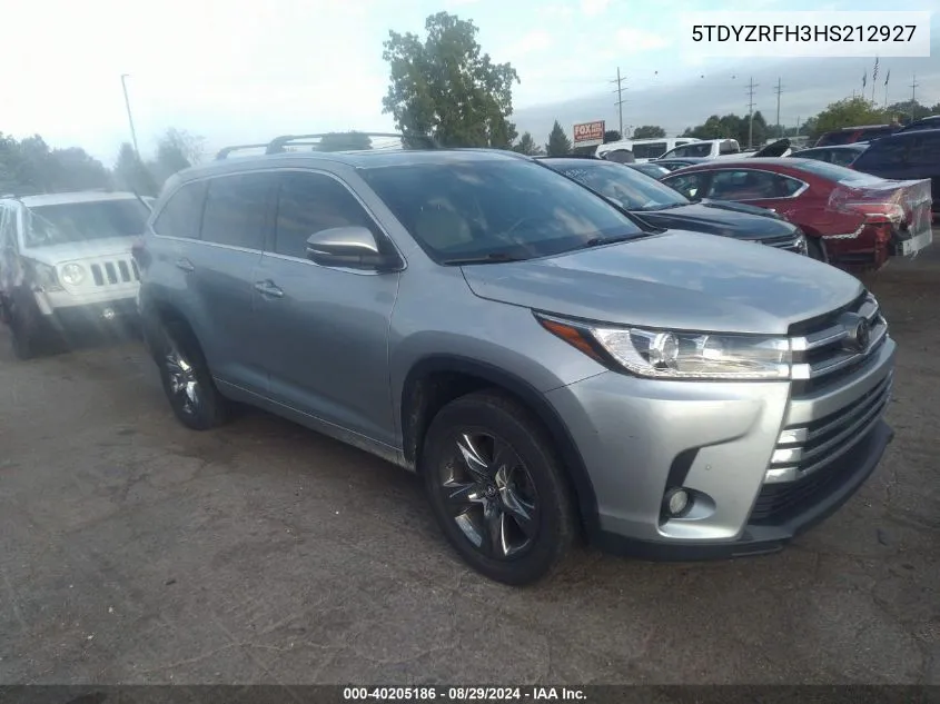 5TDYZRFH3HS212927 2017 Toyota Highlander Limited Platinum