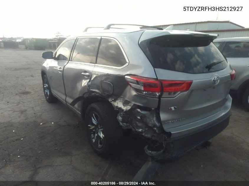 5TDYZRFH3HS212927 2017 Toyota Highlander Limited Platinum