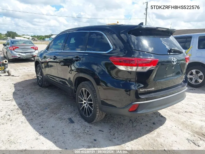 2017 Toyota Highlander Se VIN: 5TDKZRFH8HS522576 Lot: 40238101