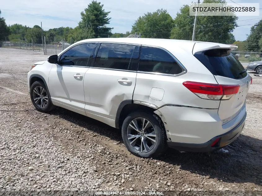 2017 Toyota Highlander Le VIN: 5TDZARFH0HS025883 Lot: 40249674