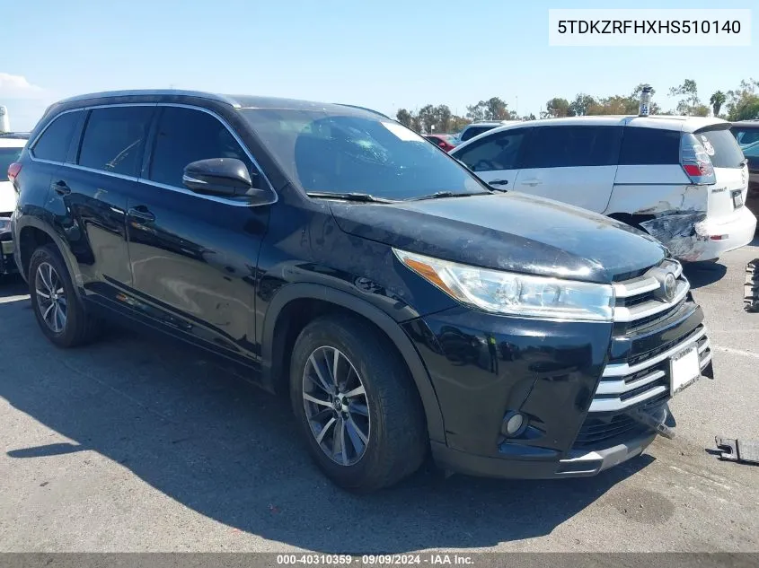 2017 Toyota Highlander Xle VIN: 5TDKZRFHXHS510140 Lot: 40310359