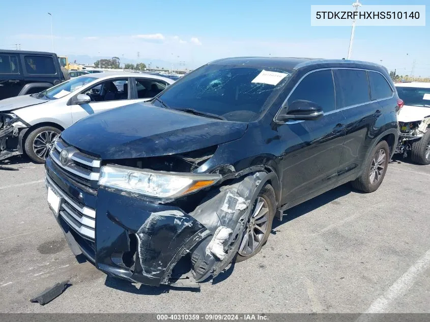 2017 Toyota Highlander Xle VIN: 5TDKZRFHXHS510140 Lot: 40310359