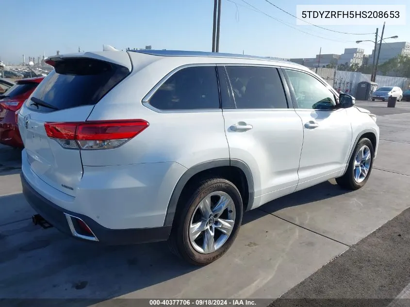 2017 Toyota Highlander Limited VIN: 5TDYZRFH5HS208653 Lot: 40377706