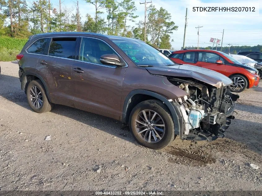 2017 Toyota Highlander Xle VIN: 5TDKZRFH9HS207012 Lot: 40433252