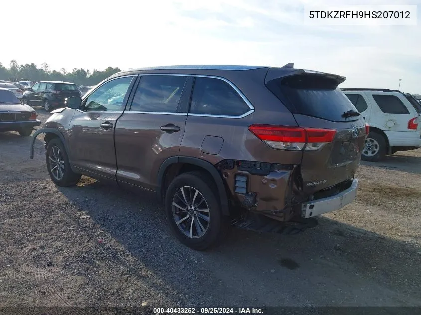 2017 Toyota Highlander Xle VIN: 5TDKZRFH9HS207012 Lot: 40433252