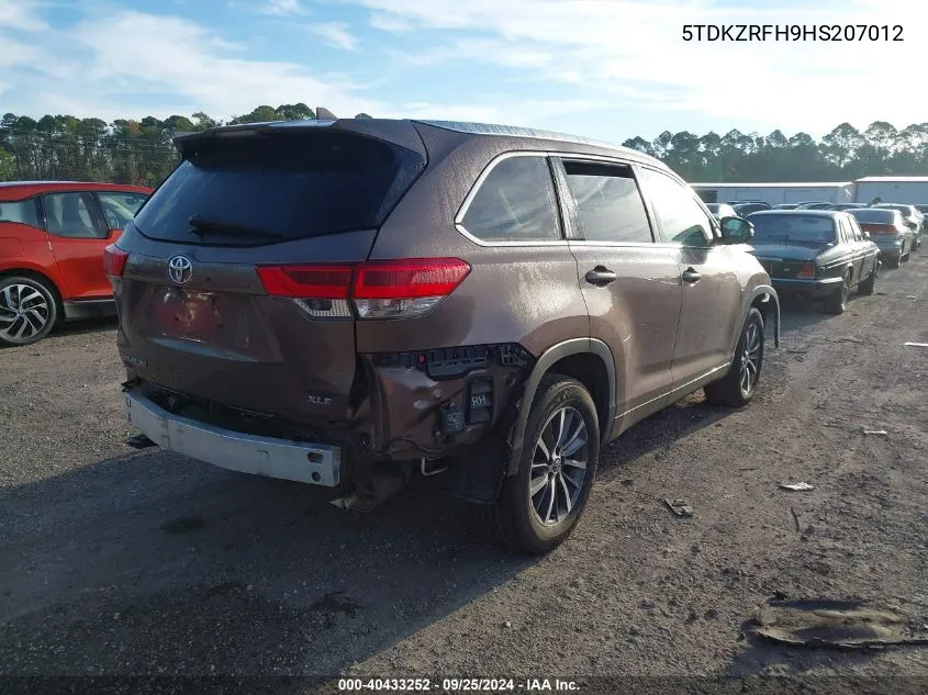 2017 Toyota Highlander Xle VIN: 5TDKZRFH9HS207012 Lot: 40433252