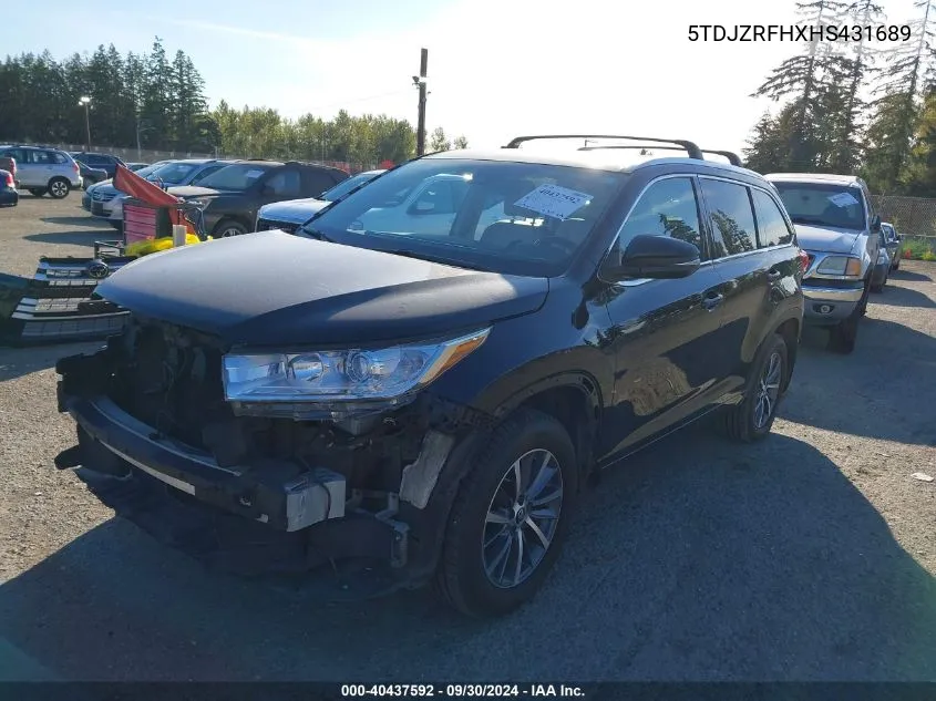 5TDJZRFHXHS431689 2017 Toyota Highlander Xle