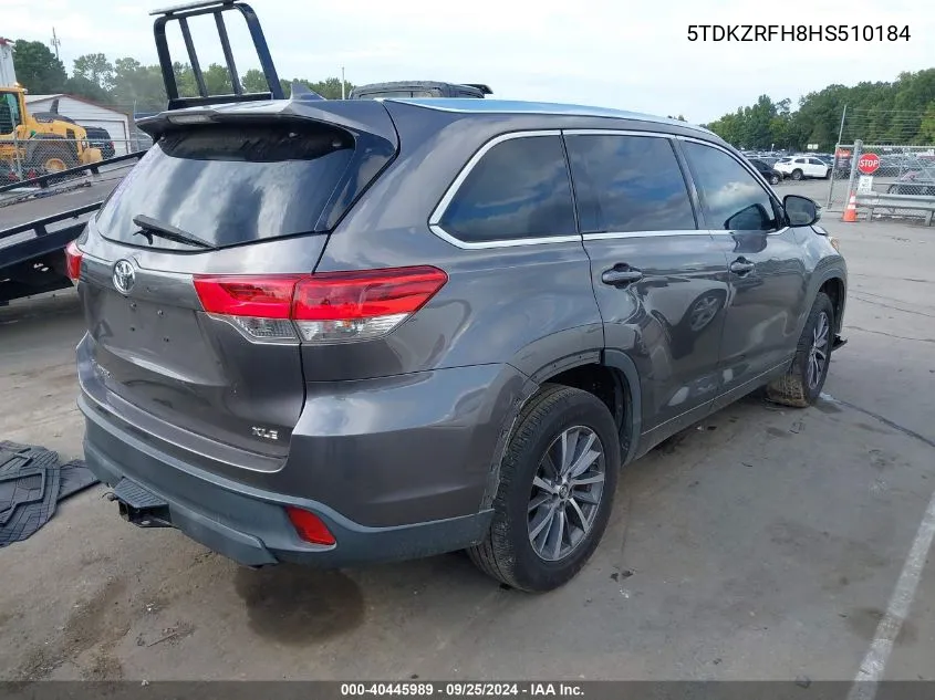 2017 Toyota Highlander Xle VIN: 5TDKZRFH8HS510184 Lot: 40445989