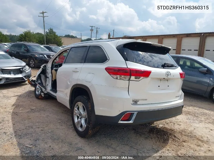 5TDDZRFH1HS360315 2017 Toyota Highlander Limited