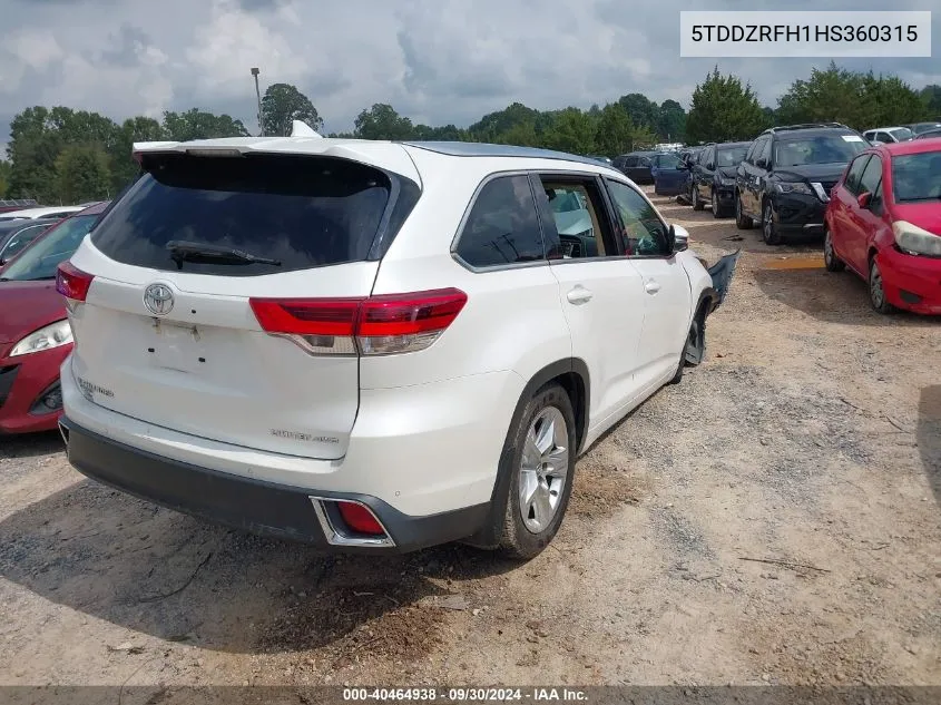 5TDDZRFH1HS360315 2017 Toyota Highlander Limited