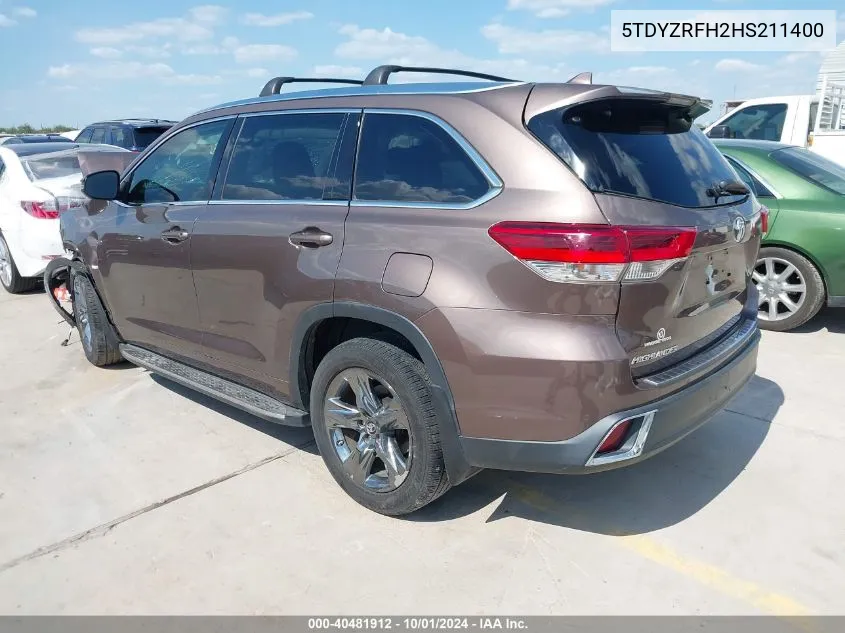 2017 Toyota Highlander Limited Platinum VIN: 5TDYZRFH2HS211400 Lot: 40481912