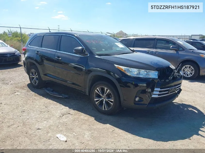 2017 Toyota Highlander Le/Le Plus VIN: 5TDZZRFH1HS187921 Lot: 40483250