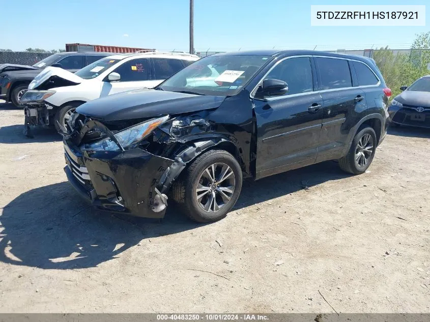 2017 Toyota Highlander Le/Le Plus VIN: 5TDZZRFH1HS187921 Lot: 40483250