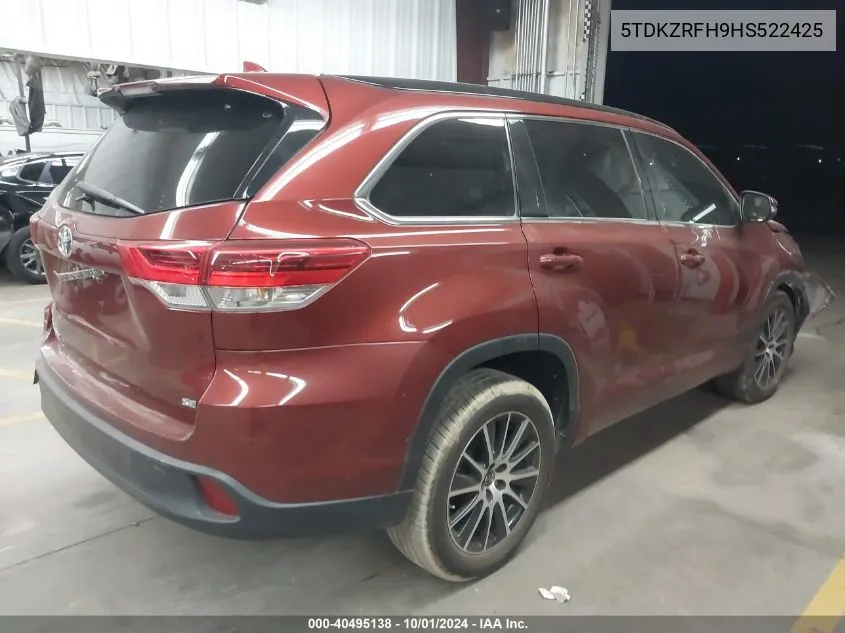 2017 Toyota Highlander Se VIN: 5TDKZRFH9HS522425 Lot: 40495138